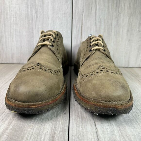 Frye Tan Olive Leather Brogue Wingtip Derby Oxford Dress Shoes Size 10 D - Picture 5 of 10